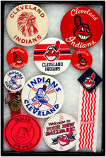 CLEVELAND INDIANS GROUP OF TEN TEAM LOGO BUTTONS.