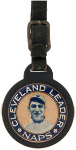 RARE "CLEVELAND LEADER/NAPS" CELLULOID AND FIBER BOARD WATCH FOB GAME SCORER.