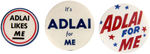 "ADLAI" AND "ME" THREE SLOGAN BUTTONS.