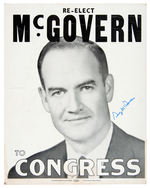 “RE-ELECT McGOVERN TO CONGRESS” SIGNED WINDOW CARD FROM 1958.