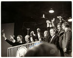 McGOVERN SIGNED 1972 PHOTO OF HIM AND PARTY LEADERS ON DNC PODIUM.