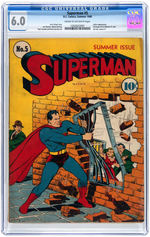 "SUPERMAN #5" SUMMER 1940 CGC 6.0 FINE.