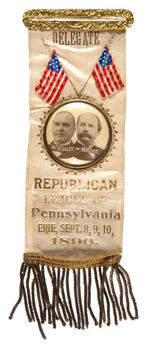 "DELEGATE" RIBBON BADGE WITH 1896 McKINLEY CELLULOID JUGATE FOR ERIE, PA CONVENTION.