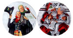 BRIAN CAMPBELL PAIR OF GEORGE BUSH BUTTONS FEATURING CHRISTMAS THEME.