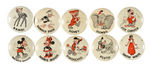 "DONALD DUCK PEANUT BUTTER" COMPLETE SET OF TEN BUTTONS FROM THE 1950s.