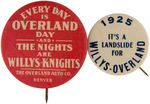 RARE BUTTON PAIR FOR AUTOMOBILES: OVERLAND/WILLYS-KNIGHTS/WILLYS-OVERLAND."