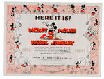 "MICKEY MOUSE KIDDIE JEWELRY" COHN & ROSENBERGER RETAILER ANNOUNCEMENT FLYER.