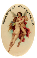 “ROYAL GLUE CO., WASHINGTON, D.C.” POCKET MIRROR WITH NUDE ANGELS.