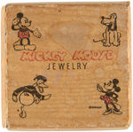 MICKEY MOUSE JEWELRY GROUP: BOX, NECKLACE, PAIR OF PIN SETS.