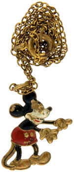 MICKEY MOUSE JEWELRY GROUP: BOX, NECKLACE, PAIR OF PIN SETS.