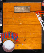 1970/1973 NEW YORK KNICKS RED HOLZMAN SIGNED BASKETBALL COURT FLOOR DISPLAY.