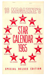 "16 MAGAZINE'S STAR CALENDAR 1965" FEATURING THE BEATLES, BEACH BOYS AND ROLLING STONES.