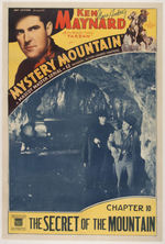 GENE AUTRY SIGNED "MYSTERY MOUNTAIN" LINEN-MOUNTED MOVIE SERIAL POSTER.