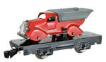 MARX FLAT CAR WITH DUMP TRUCK LOAD.