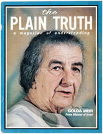 "GOLDA MEIR" AUTOGRAPHED COVER OF JUNE 1971 "THE PLAIN TRUTH" MAGAZINE.