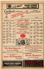 1948 ST. LOUIS CARDINALS VS. NEW YORK GIANTS MULTI-SIGNED SCORE CARD.