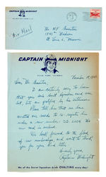 "CAPTAIN MIDNIGHT" 1955 HAND-WRITTEN LETTER/ENVELOPE.