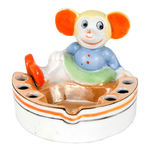 RARE FIRST SEEN MINNIE MOUSE 1930s GLAZED CERAMIC CIGARETTE HOLDER AND ASHTRAY.