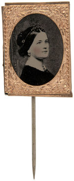 FERROTYPE PORTRAITS OF MARY TODD & ABRAHAM LINCOLN C. 1864 AS STICKPINS.