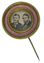 GRANT AND COLFAX JUGATE 1868 FERROTYPE WITH STRIKING PURPLE INSERT ON BRASS STICKPIN.