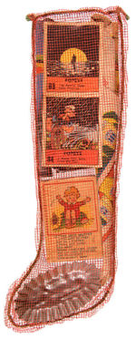 CHRISTMAS GIFT STOCKING WITH POPEYE BLB CARDS AND COMIC GUM FOLDER.