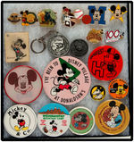 MICKEY MOUSE GROUP OF 20 BUTTONS, PINS AND RELATED 1950s-2000s.