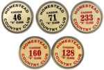 “HOMESTEAD COUNTRY CLUB” FIVE CELLULOID AND METAL CADDIE BADGES.