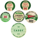 SIX GOLF CADDY BADGES.