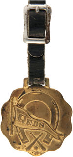 CINCINNATI “REDS” EARLY BRASS WATCH FOB AND BUTTON FOR “JOHNNY VANDER MEER.”