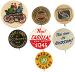 SEVEN CAR BUTTONS SPANNING 1898-1949.