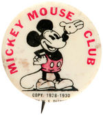 EARLY “MICKEY MOUSE CLUB” MEMBER’S BUTTON WITH STUDIO APPROVED DESIGN C. MID-1930.