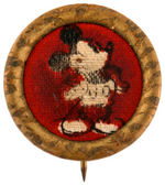 MICKEY IMAGE ON CLOTH WITH BRASS RIM BUTTON GIVEN WITH EARLY 1930s LICENSEE'S BOY’S HATS.