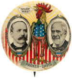 “PARKER-DAVIS” JUGATE WITH ROOSTER IN UNCLE SAM OUTFIT SAYING “SHURE MIKE”.