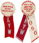 PHILADELPHIA PHILLIES OPENING DAY BUTTON PAIR FROM 1953 AND 1954.