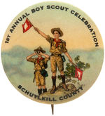 OUTSTANDING, EARLY AND RARE 1918 BOY SCOUT BUTTON.