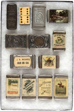 FIGURAL DOMINO PLUS 12 ADVERTISING SAFES MOST CELLULOID WRAPPED.