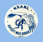 GRAPHIC "BOYCOTT NAZI GOODS" BUTTON DEPICTS FLYING EAGLE WITH SNAKE IN ITS BEAK.