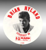 RARE BRIAN HYLAND KAPP RECORDS PROMO BUTTON.