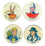 FAWCETT PUBLICATIONS GROUP OF FOUR BUTTONS FROM THEIR 1946 SET OF TEN.