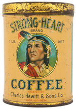 “STRONG-HEART COFFEE” TIN WITH NATIVE AMERICAN IMAGE.