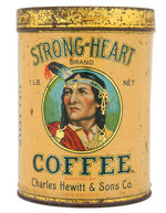 “STRONG-HEART COFFEE” TIN WITH NATIVE AMERICAN IMAGE.