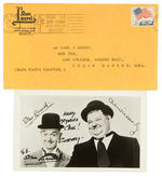 “STAN LAUREL” AUTOGRAPHED PHOTO WITH PERSONAL MAILING ENVELOPE.