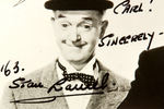 “STAN LAUREL” AUTOGRAPHED PHOTO WITH PERSONAL MAILING ENVELOPE.