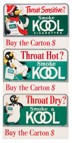 "KOOL CIGARETTES" STORE SIGN TRIO WITH WILLIE THE PENGUIN.