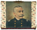 SPANISH AMERICAN WAR ADMIRAL DEWEY ORNATE CELLULOID COVER PHOTO ALBUM AND FABRIC PORTRAIT PAIR.