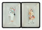 LONE RANGER AND TONTO ON HORSES FIGURAL METAL PINS IN ORIGINAL BOXES.