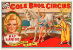 "COLE BROS. CIRCUS KAY HANNEFORD GREATEST BAREBACK RIDER OF ALL TIME" POSTER.