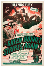 "THE GREEN HORNET STRIKES AGAIN!  BLAZING FURY CHAPTER 10" LINEN BACKED  MOVIE SERIAL POSTER.