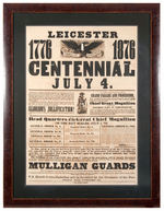 "LEICESTER 1776 1876 CENTENNIAL JULY 4" LARGE FRAMED SATIRICAL BROADSIDE.