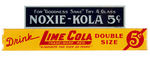 "NOXIE-KOLA/LIME KOLA" EMBOSSED TIN LITHO STRIP SIGN PAIR.